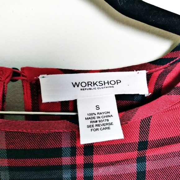 Workshop Republic Clothing Red and Black Plaid Long Sleeve Blouse Size Small - Picture 6 of 7